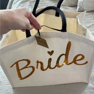 Nicole Miller Cream Tote with Gold 'Bride' Design